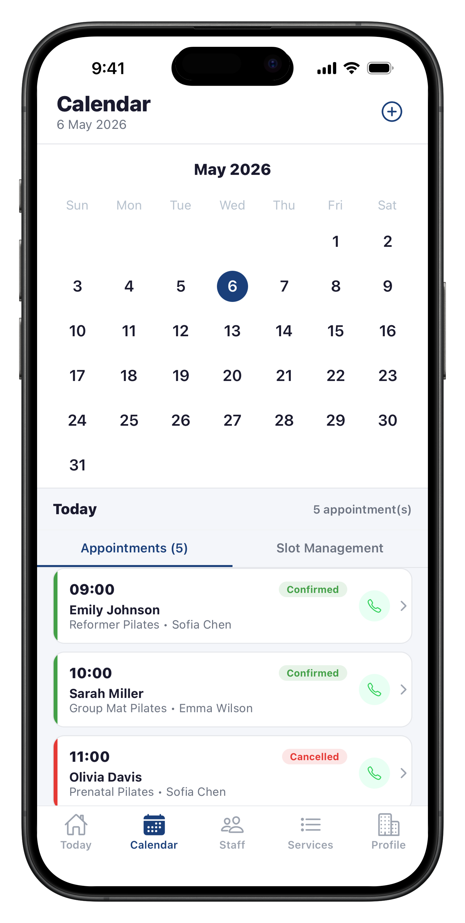 Calendar screen
